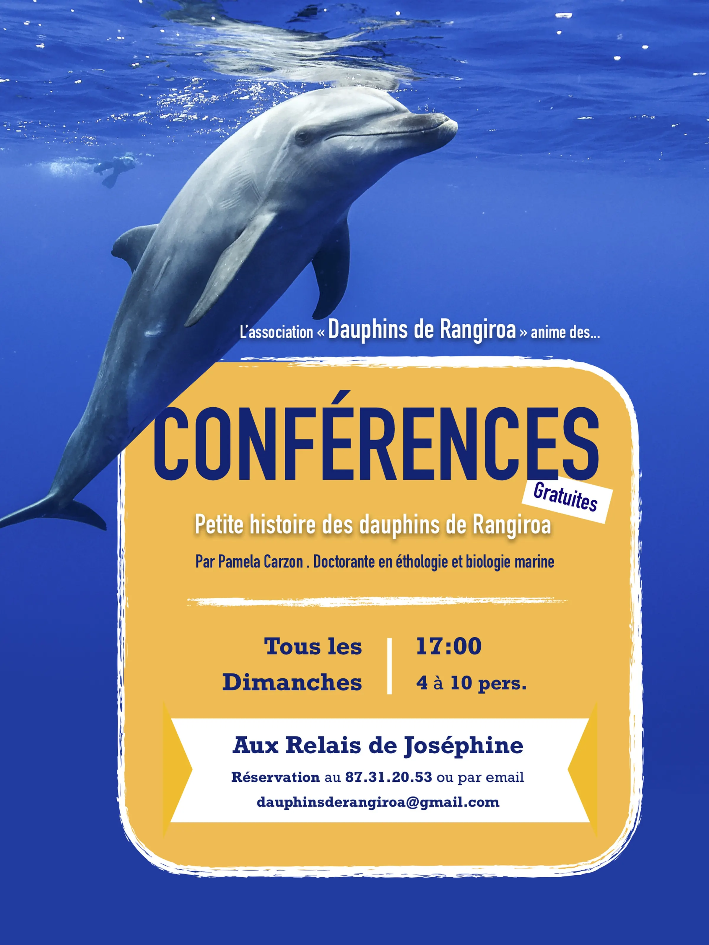 ¡Venga a asistir a una conferencia sobre los delfines mulares de Rangiroa!